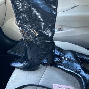 Black crocodile skin below the knee heeled boot- new never worn